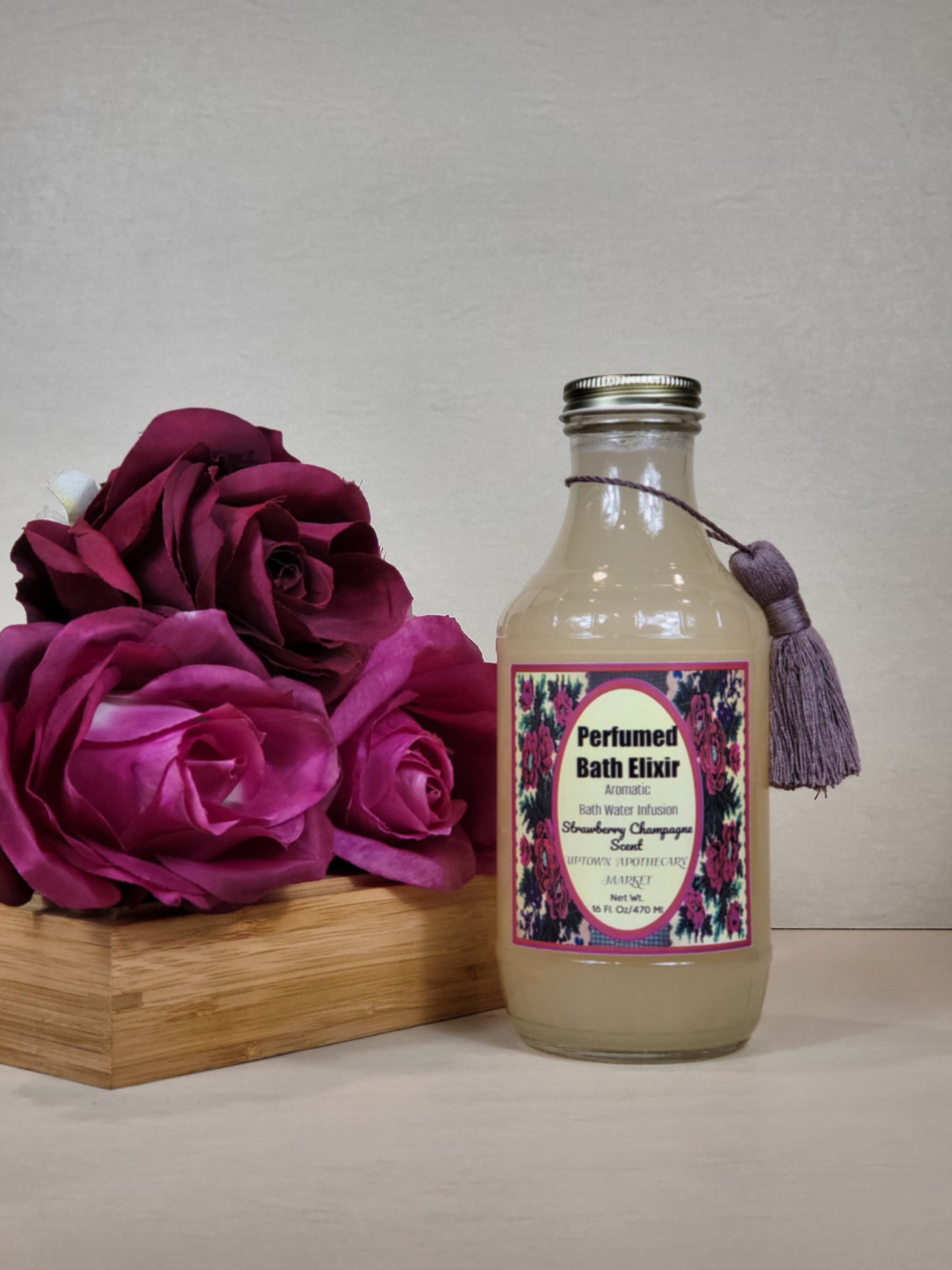 Perfumed Bath Elixir Aromatic Bath Water Infusion Strawberry Champagne Essential Oil Blend 16 fl. oz.