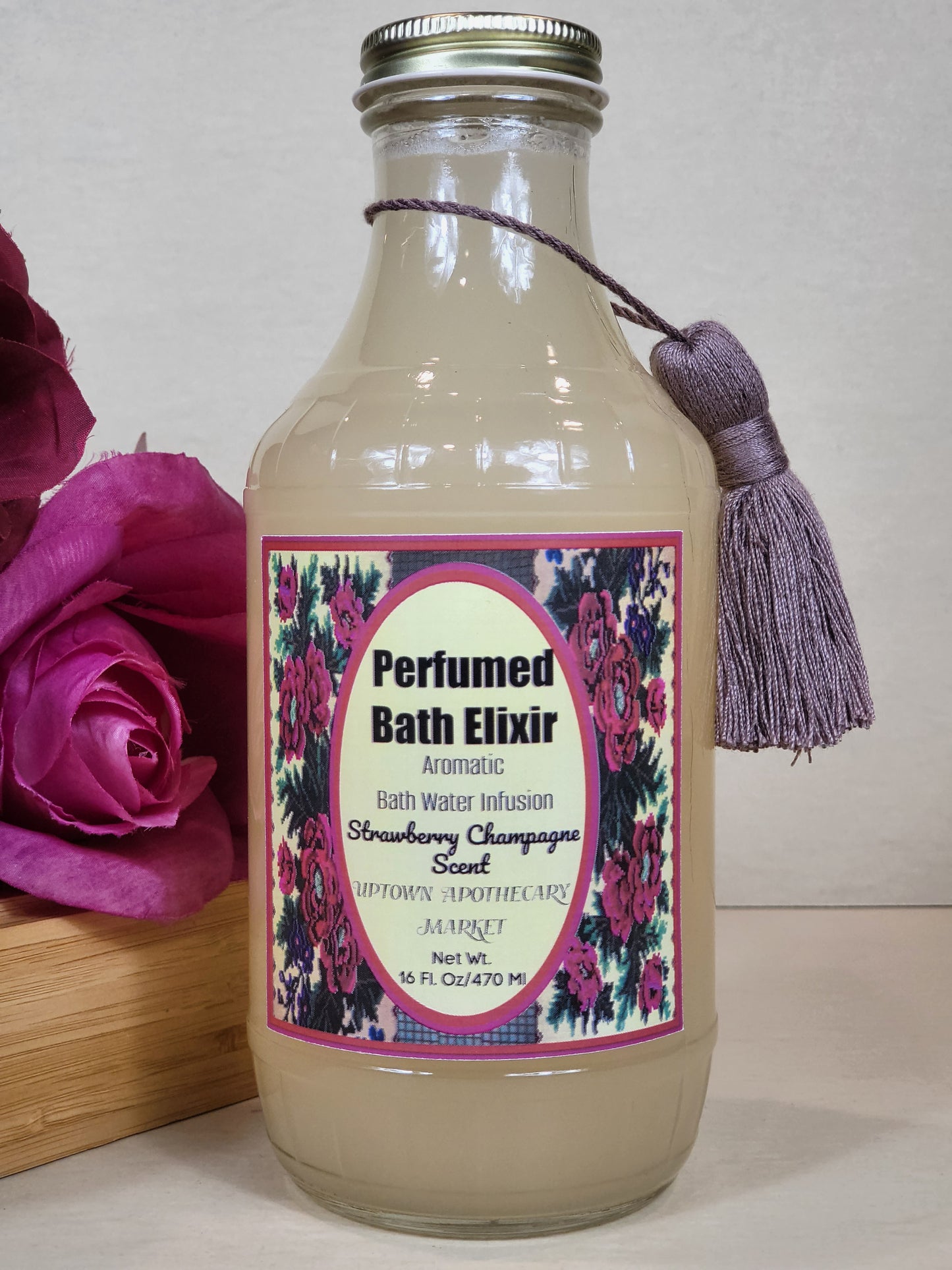 Perfumed Bath Elixir Aromatic Bath Water Infusion Strawberry Champagne Essential Oil Blend 16 fl. oz.