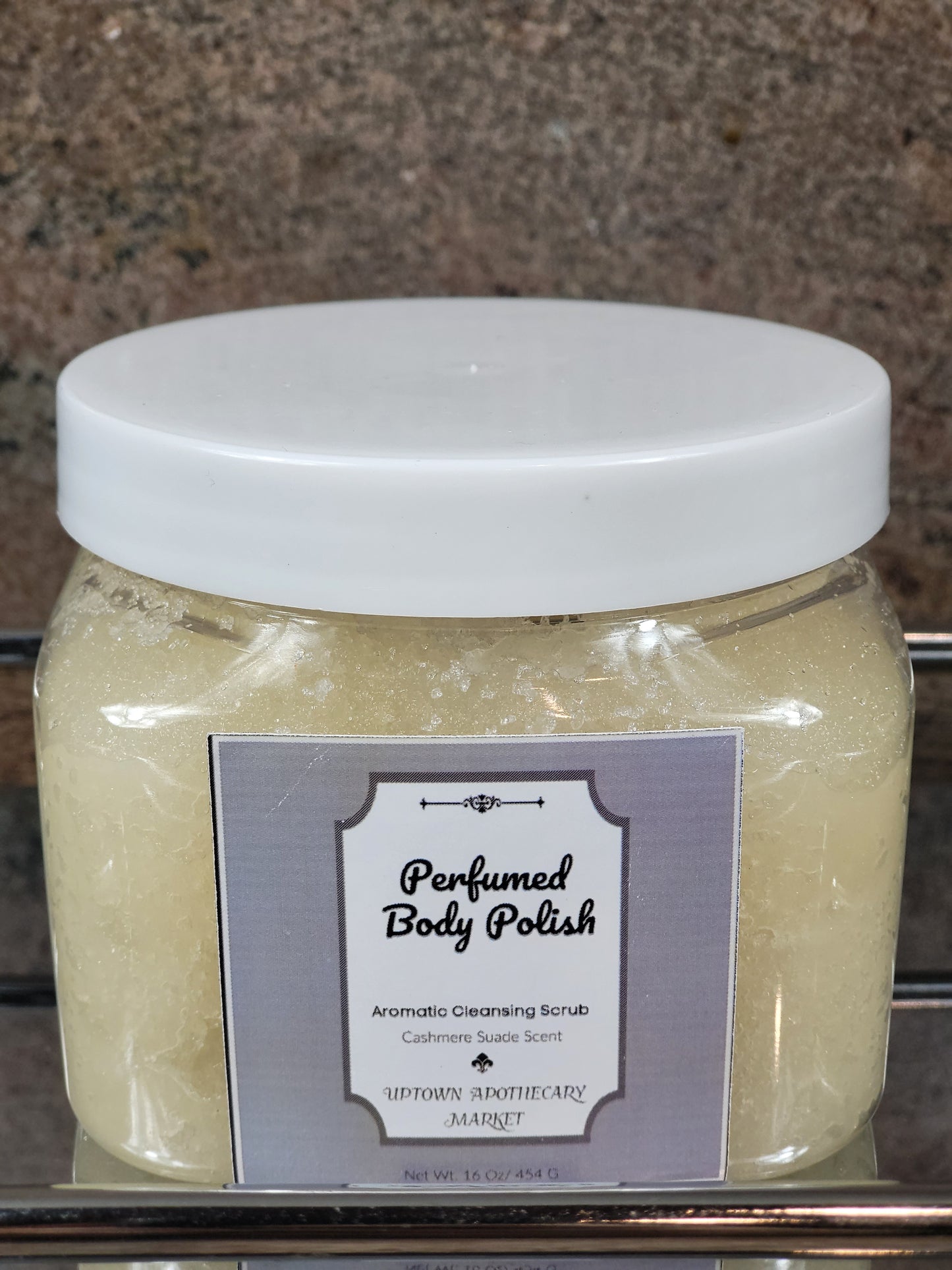 Perfumed Body Polish Aromatic Cleansing Scrub Cashmere Suede Essential Oil Blend 16 oz