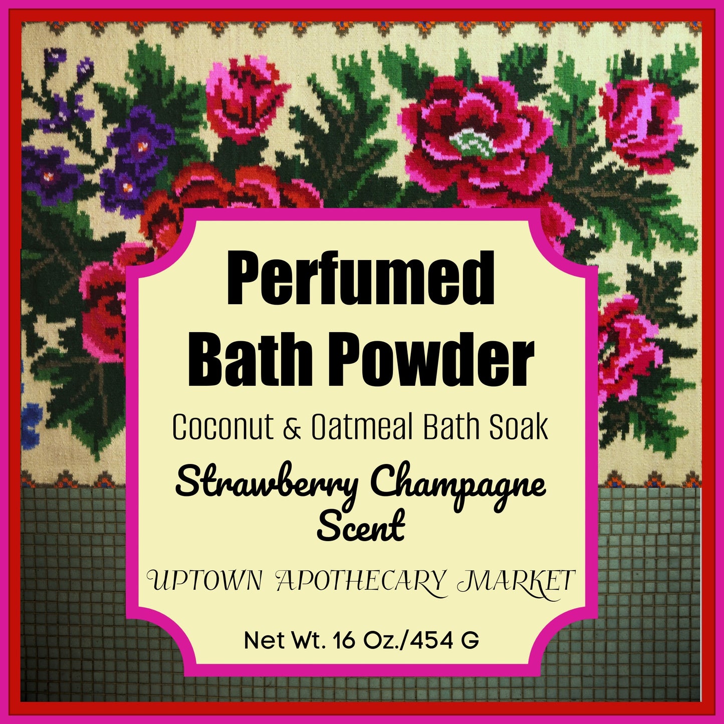 Perfumed Bath Powder Coconut & Oatmeal Bath Soak Strawberry Champagne Essential Oil Blend 16 oz.