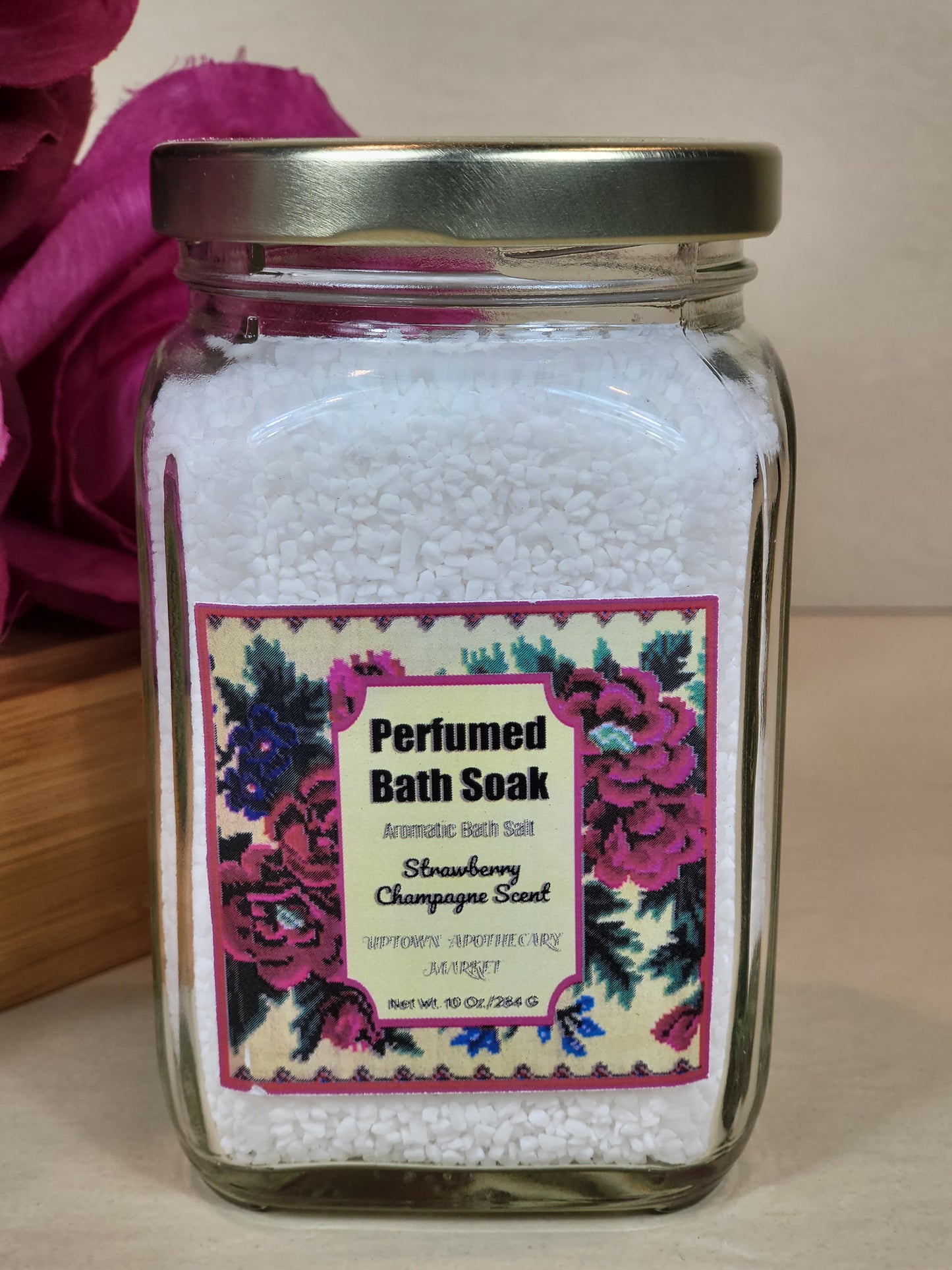 Perfumed Bath Soak Aromatic Bath Salts Strawberry Champagne Essential Oil Bend 10 oz