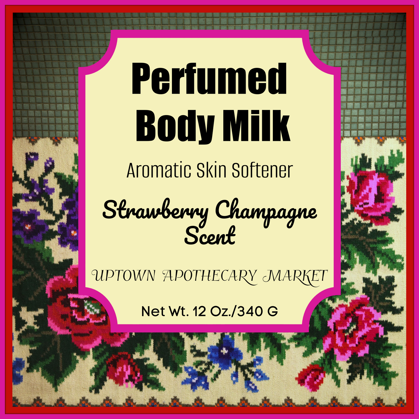 Perfumed Body Milk Aromatic Skin Softener Strawberry Champagne Essential Oil Blend 12 oz.