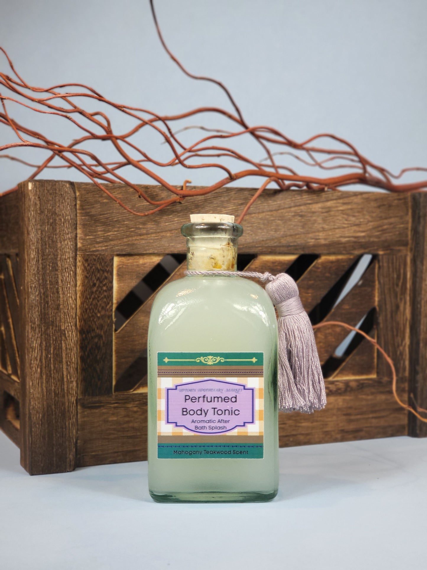 Perfumed Body Tonic Aromatic After Bath Splash Unisex Mahogany Teakwood Essential Oil Blend 8 fl. oz.