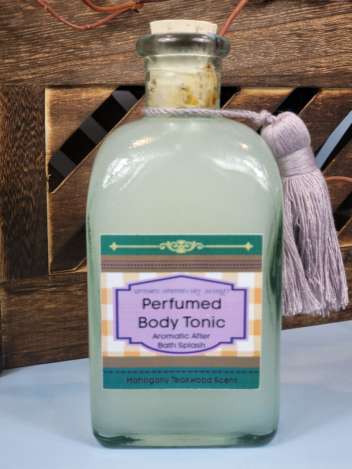 Perfumed Body Tonic Aromatic After Bath Splash Unisex Mahogany Teakwood Essential Oil Blend 8 fl. oz.