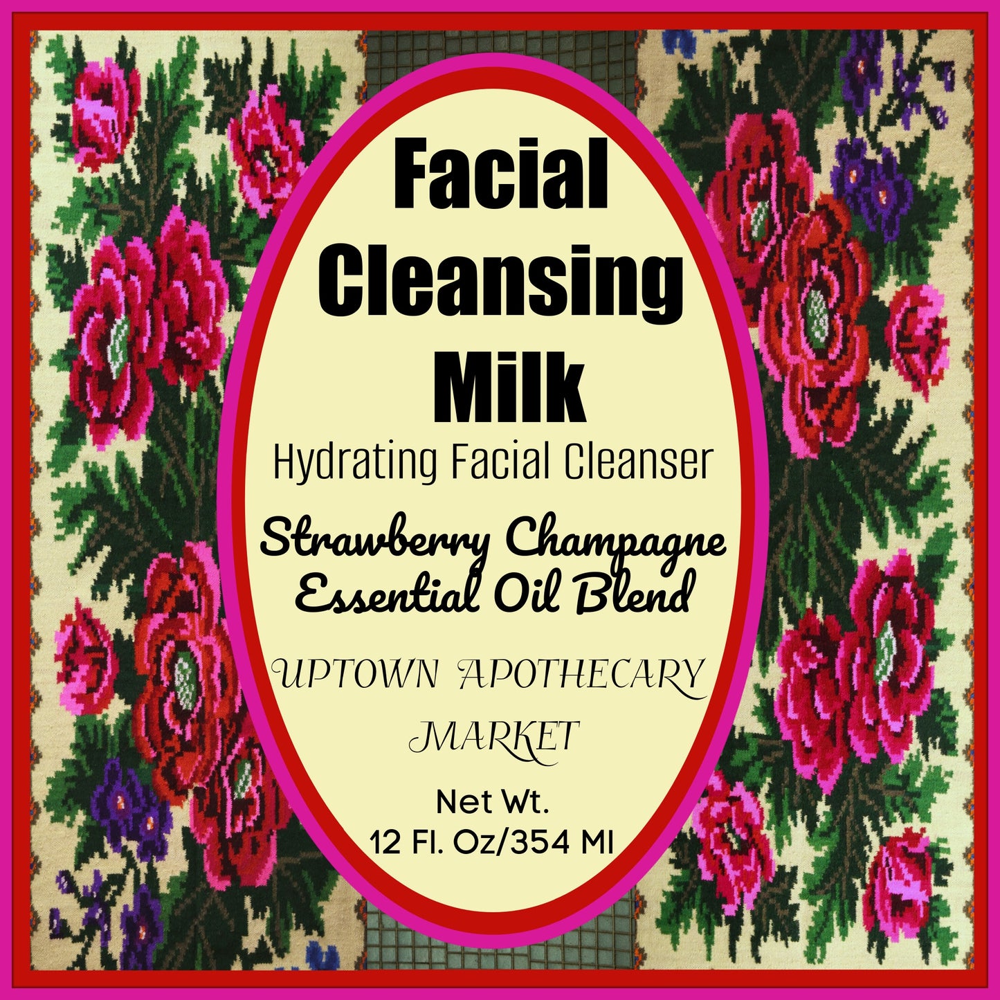 Facial Cleansing Milk Hydrating Facial Cleanser Strawberry Champagne Essential Oil Blend 12 fl. oz.