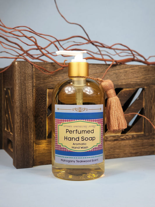 Perfumed Hand Soap Aromatic Liquid Hand Wash Unisex Mahogany Teakwood Essential Oil Blend 16 fl. oz.