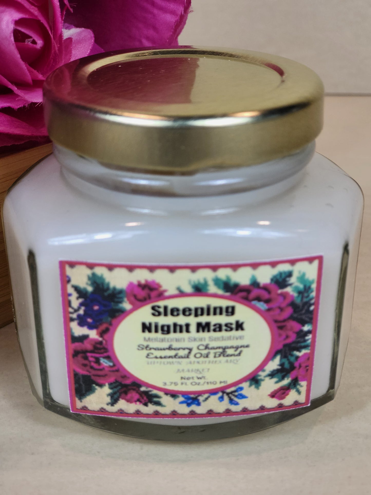 Sleeping Night Mask Melatonin Skin Sedative Strawberry Champagne Essential Oil Blend 3.75 fl. oz.